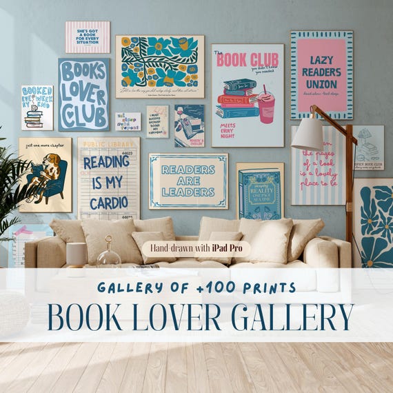 Set of 100 Book Lover Wall Art Prints, Printable Book Quotes, Cozy Reading Nook Decor, Prints, Funny Literary Aesthetic Quotes,Bookish Vibes