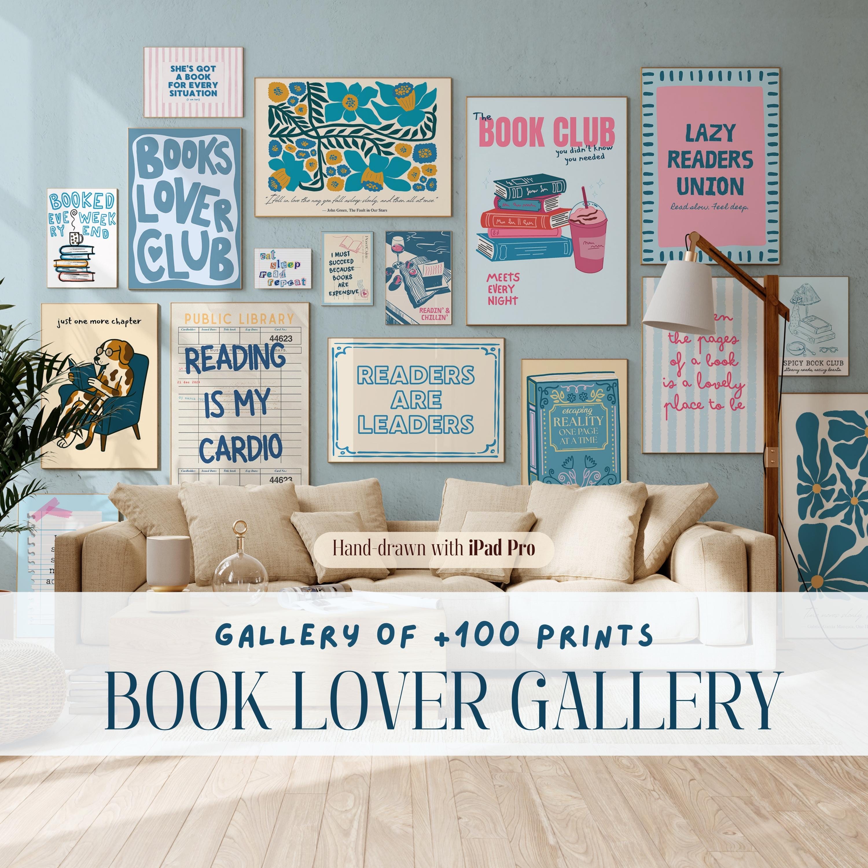 KARE Design Framed Picture Book Club/規4 Set of 100 Book Lover Wall Art Prints, Printable Book Quotes, Cozy