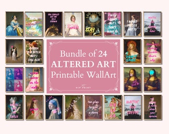 Altered Vintage Art Prints, Eclectic Wall Art Set (Digital Download)