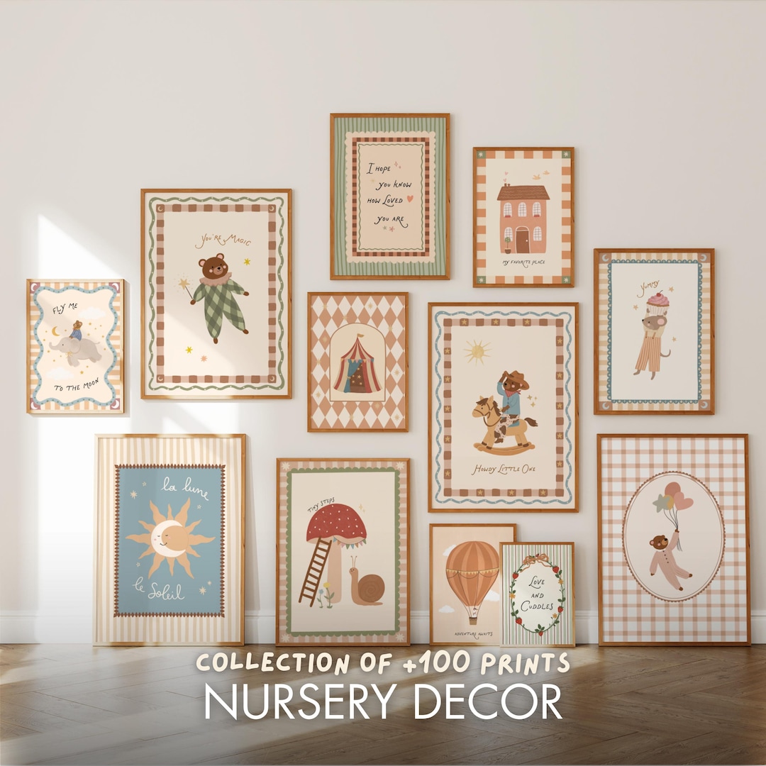 Pastel Nursery Wall Art Bundle, Vintage Animals, Neutral Baby Room ...