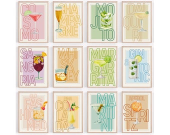 Cocktail Art Prints, Retro Gallery Wall Art (Digital Download)