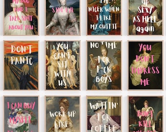 Altered Vintage Painting Print Set, Eclectic Art (Digital Download)