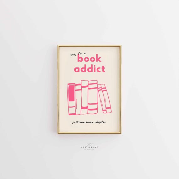 Pink Book Lover Poster, Bookworm Home Library Art (Digital Download)