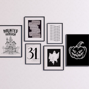 Set di 6 collezione di Halloween, stampe di Halloween, arte della parete di Halloween alla moda, arte della parete di Halloween stampabile, decorazioni di Halloween, arte della parete stampabile