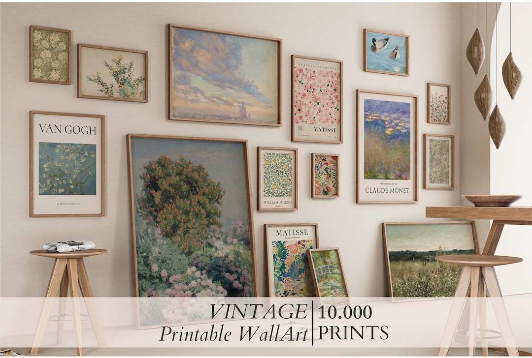 Vintage Printable Wall Art Bundle, 10,000 Digital Prints, Monet, Van ...