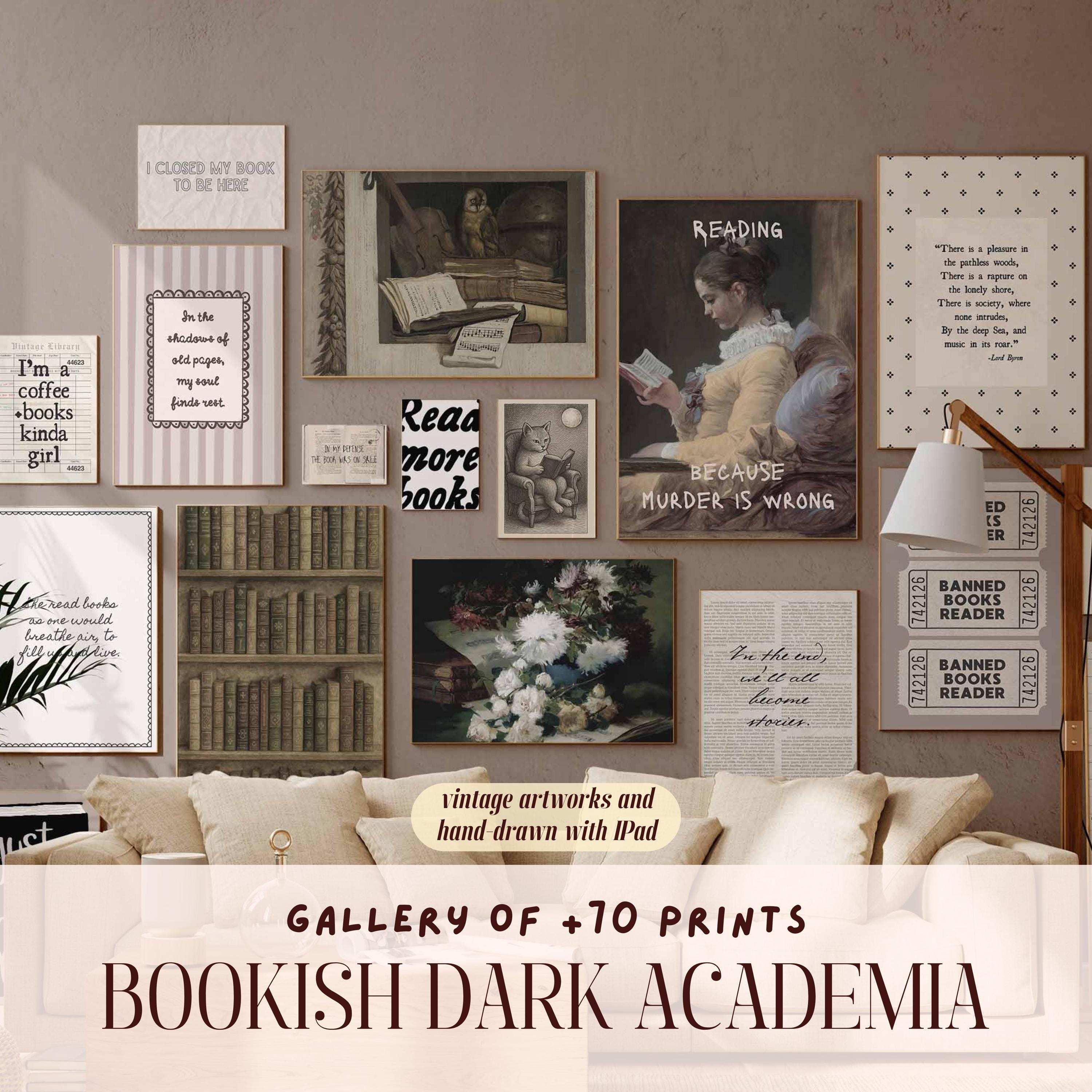 Book Lover Wall Art, Dark Academia Print, Moody Reading Room Decor