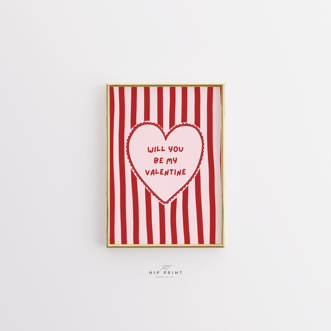 Trendy Valentine Wall Art Print, Will You Be My Valentine Poster, Pink ...