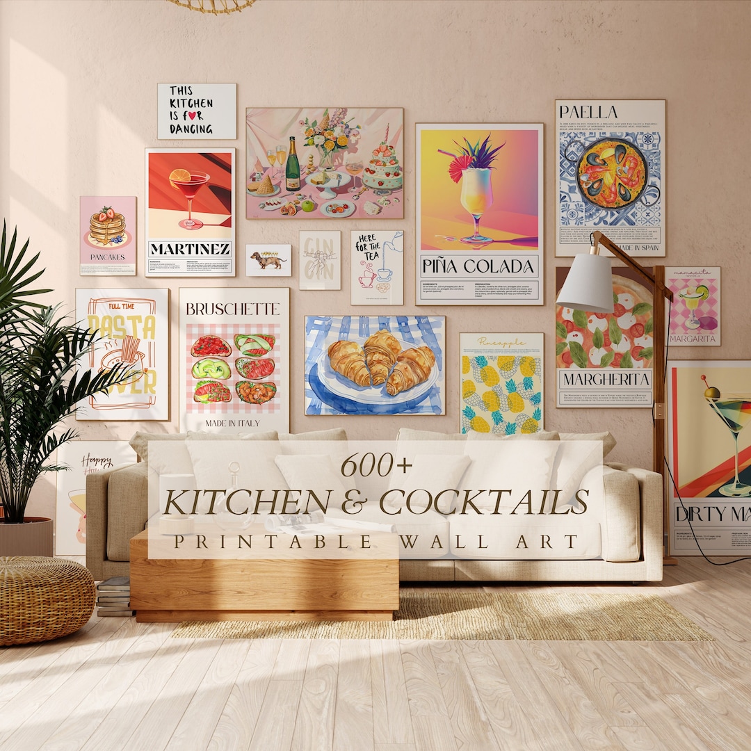 500 kitchen wall art prints bundle, retro food and... MEGA BUNDLE of 600+ Cocktails Art Prints, Prints Kitchen Wall Art ...