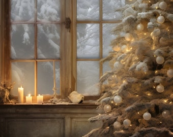 クリスマスツリーの絵画、ビンテージのクリスマス装飾の印刷可能な壁