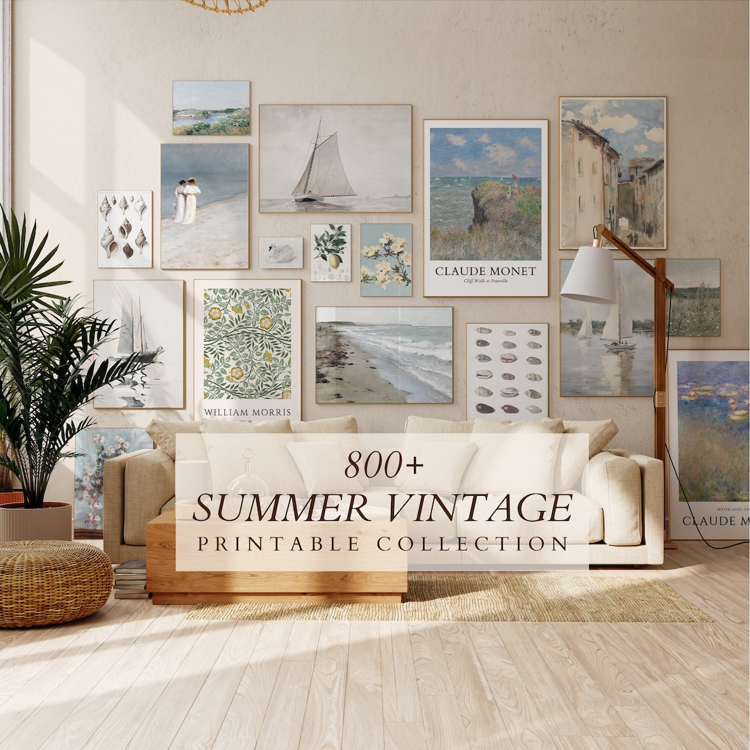 800+ Vintage Summer Prints, Neutral Coastal Gallery Wall Art (Digital Download)