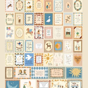 Puede incluir: Una colecci&oacute;n de grabados art&iacute;sticos ilustrados con varios dise&ntilde;os, incluyendo animales, citas inspiradoras y bordes decorativos. Los grabados presentan una paleta de colores suaves e ilustraciones caprichosas. El texto en la imagen dice "PREVIEW OF THE PRINTS YOU WILL FIND IN THIS PACKAGE".