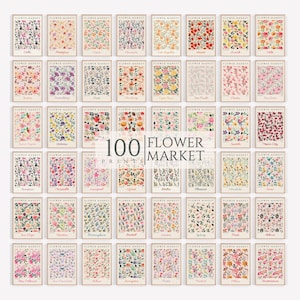 Puede incluir: Una colección de 100 pósters de impresión floral que representan diferentes ciudades de todo el mundo. Cada póster tiene un diseño floral único y el nombre de la ciudad impreso en él. Los pósters están todos en un estilo consistente con un fondo blanco y un borde marrón.