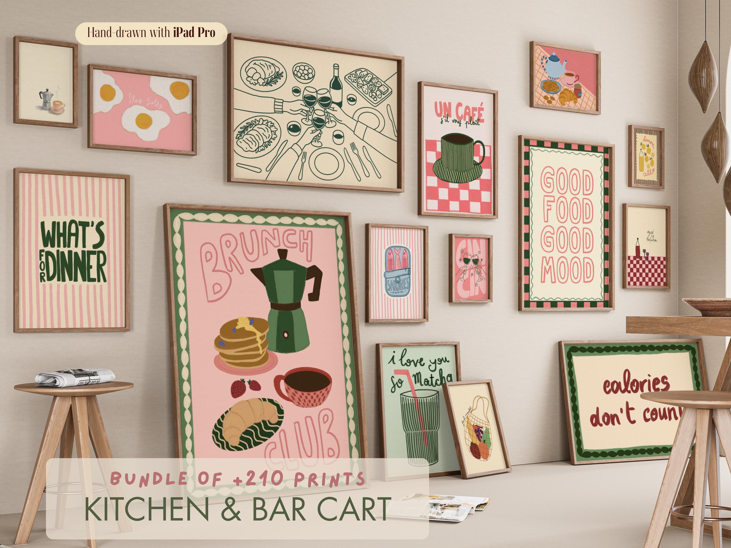500 kitchen wall art prints bundle, retro food and... Kitchen & Bar Cart Bundle, 200+ Retro Food Prints, Kitchen Decor Set ...
