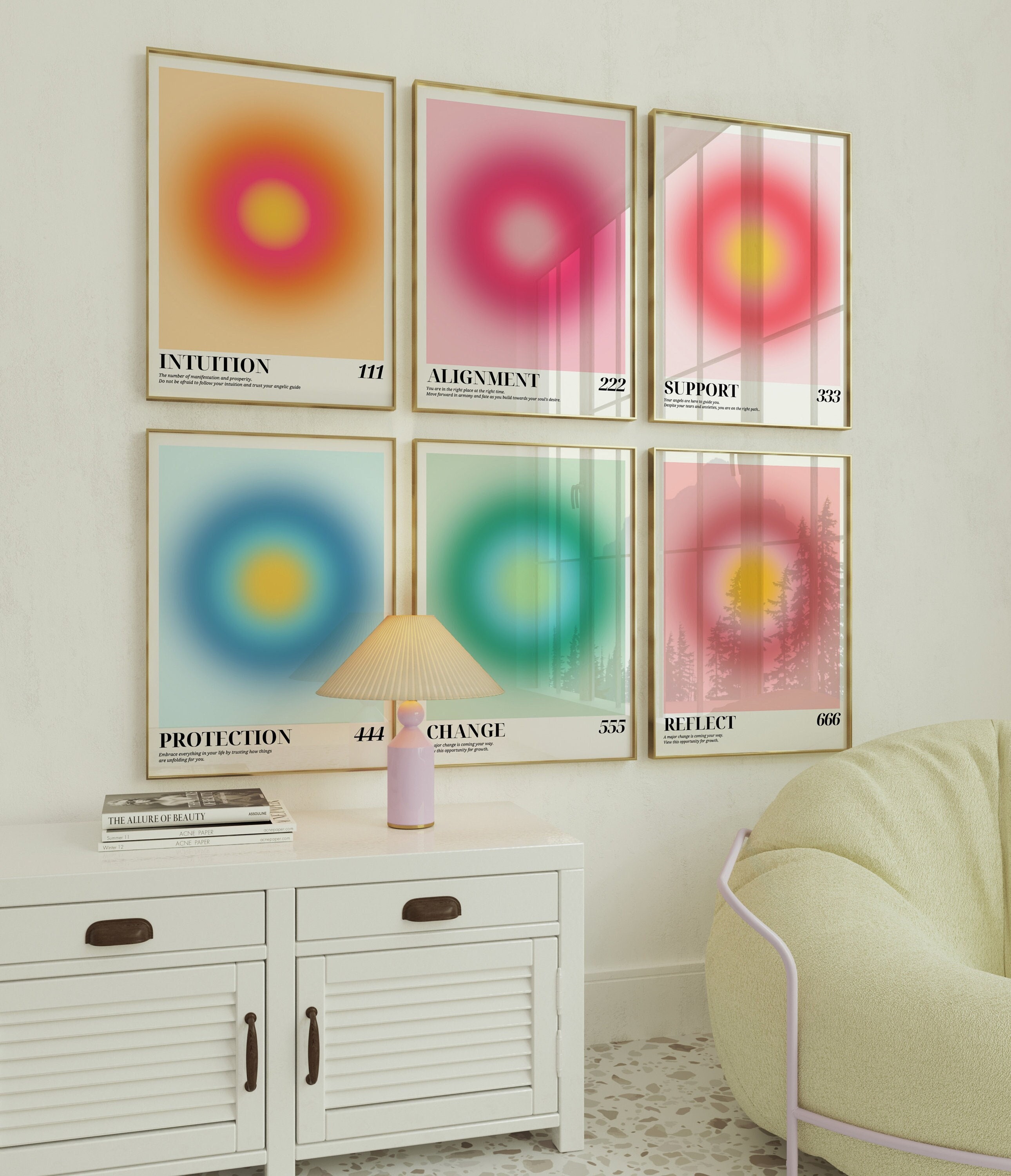 Positive Aura Posters Set of 6, Spiritual Poster, Grainy Gradient