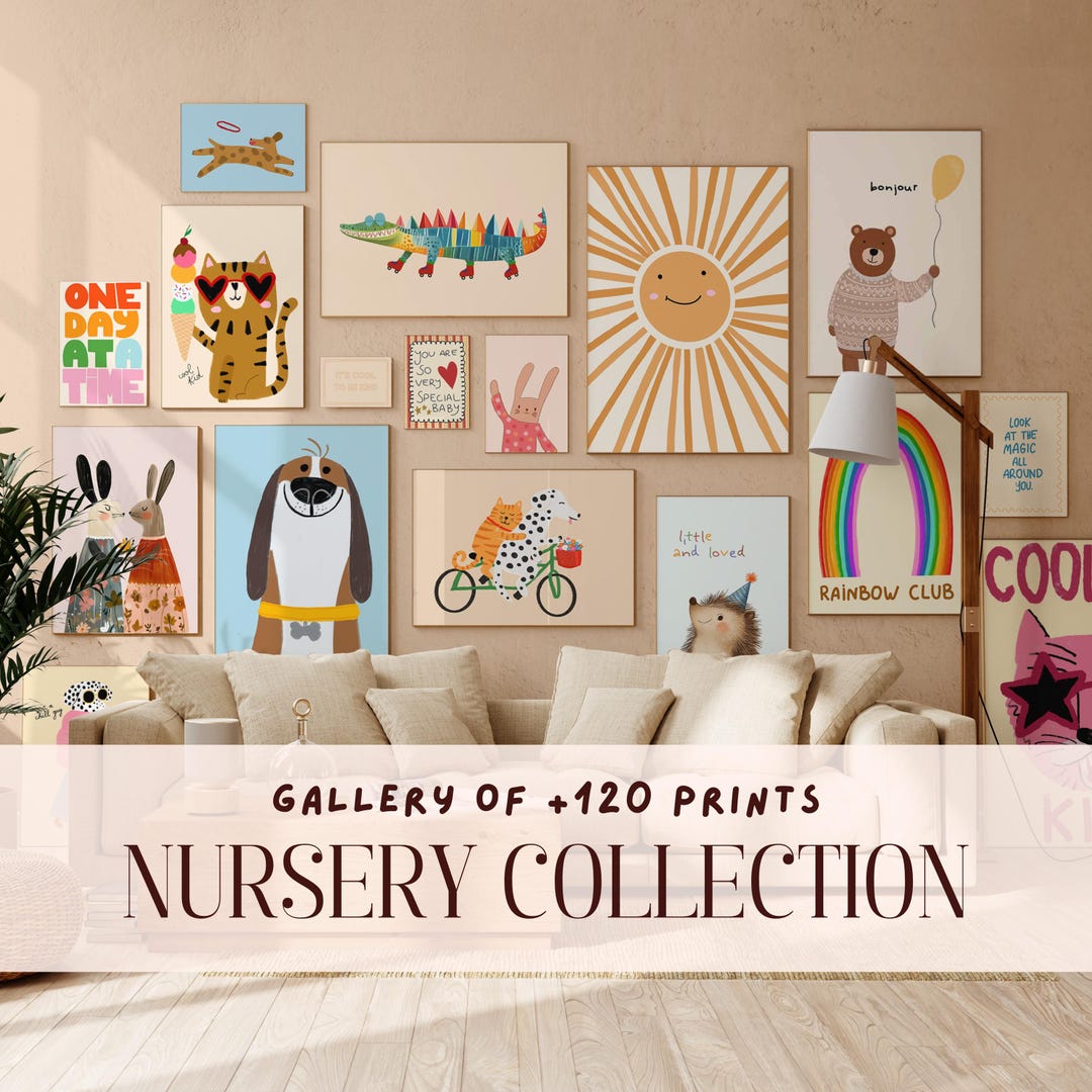 120+ Nursery Prints Bundle, Eclectic Wall Art for Kids Room, Playful ...