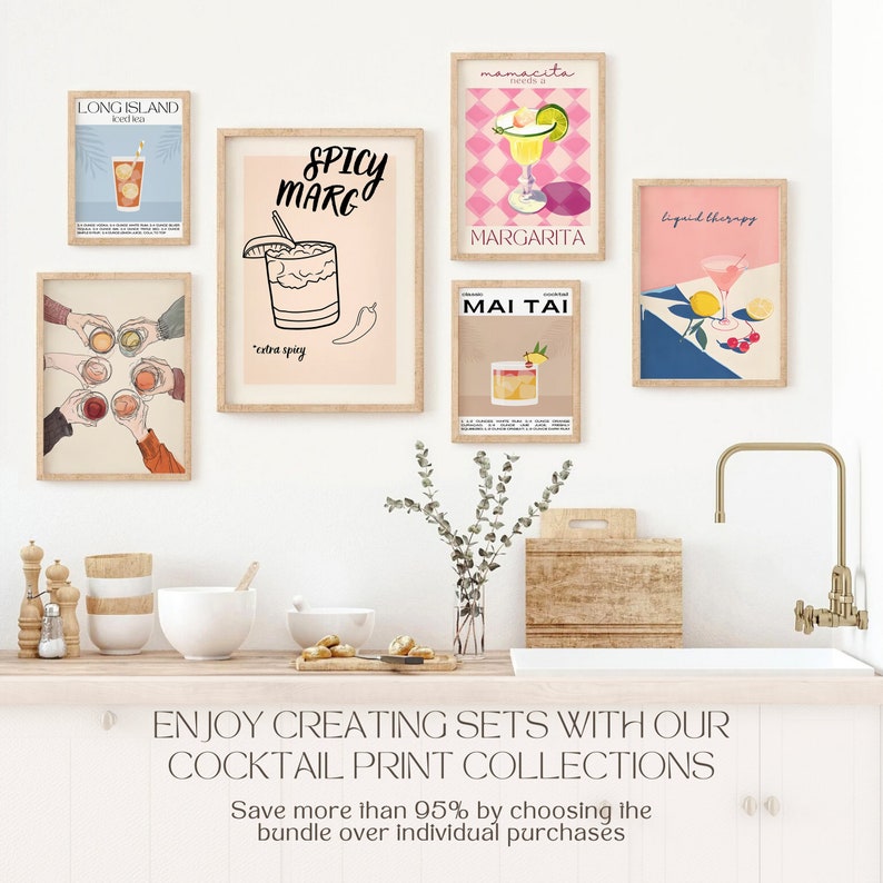 MEGA BUNDLE di oltre 100 stampe artistiche di cocktail, stampe di decorazioni da parete per cucina, decorazioni per la cucina alla moda, poster stampabili per cocktail, stampe da cucina retrò. immagine 6