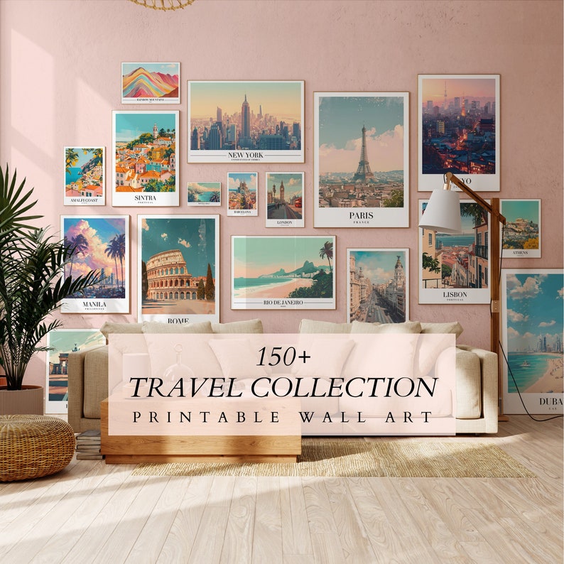 MÉGA LOT DE 150 affiches de voyage, impressions de voyages du monde, art numérique, décoration de chambre esthétique villes, affiches de paysages, impressions de voyage vintage image 1