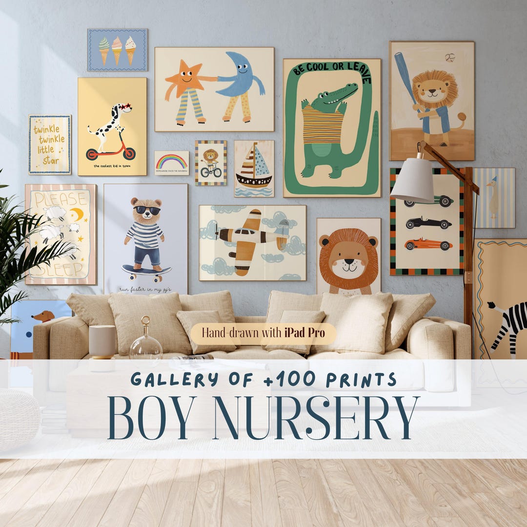 Boy Nursery Wall Art Set of +100, Cute Animal Prints,kids Room Decor ...