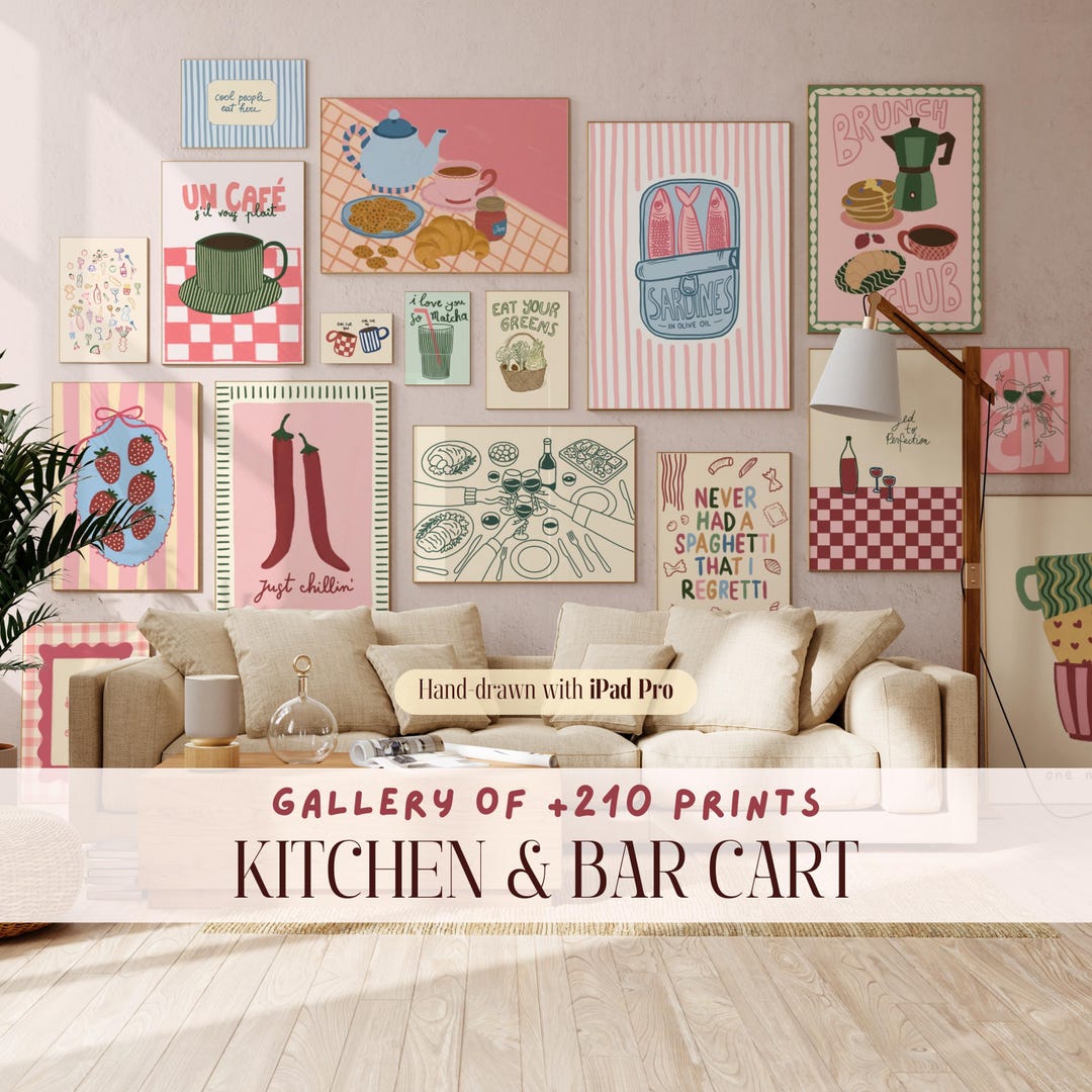 mega retro kitchen gallery wall art set of 90,... Retro Food & Drink Art Prints, Kitchen Café Decor (digital Download) - Etsy