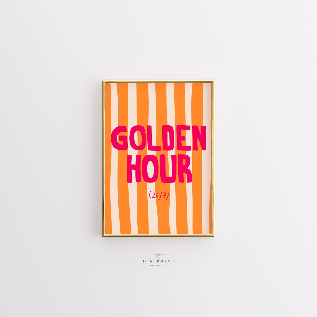 Golden Hour Retro Print, Orange Pink Stripes, Summer Decor