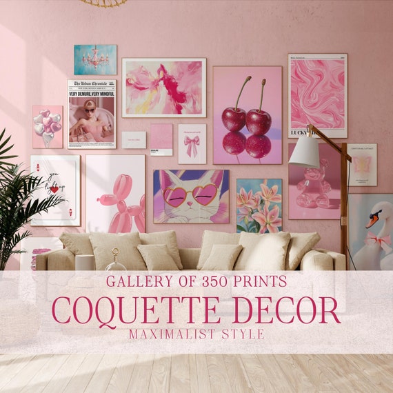 350 Coquette Wall Art Prints, Feminine Illustration (Digital Download)