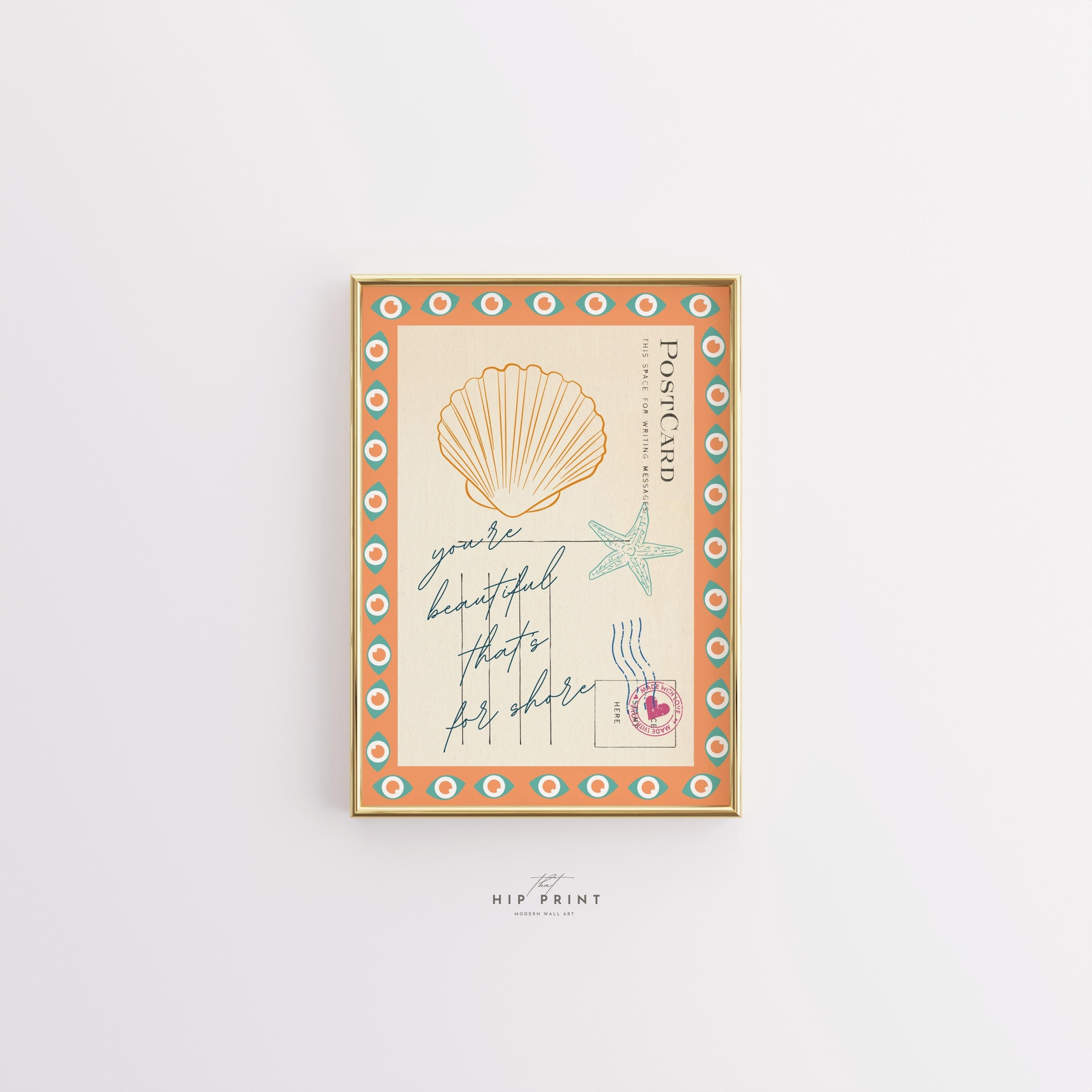 Seashell Beach Postcard Art Print, Coastal Summer Decor (digital ...