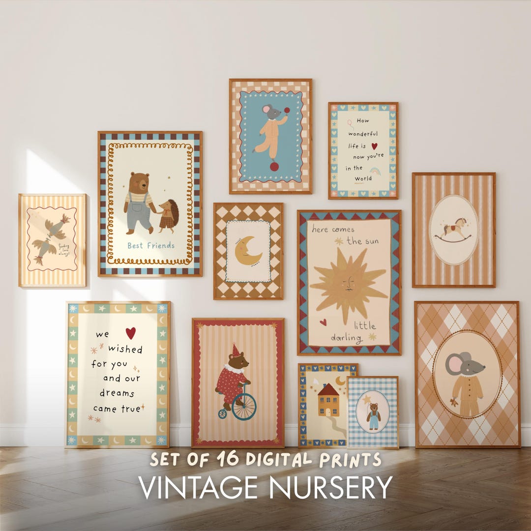 Vintage Animal Nursery Prints, Retro Kids Room Decor (digital Download ...