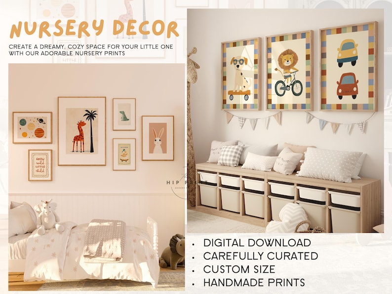 Boy Nursery Wall Art Set of +100, Cute Animal Prints,kids Room Decor ...