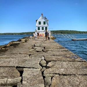 Fine Art Photography.  &quot;Rockland Breakwater Pier&quot;, Breakwater Lighthouse, Rockland, Maine.