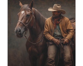 Cowboy's Rest Canvas Art, Rustic Western Horse and Cowboy Print