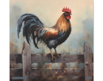 Morning Call Rooster Canvas Art, Rustic Farmhouse Wall Decor, Country Home Painting