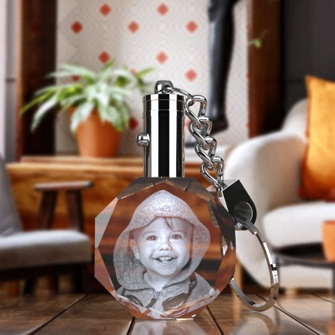 SeeWeLove Personalized Crystal Keychain with Picture Lighted,Customize  Keychain Engraved