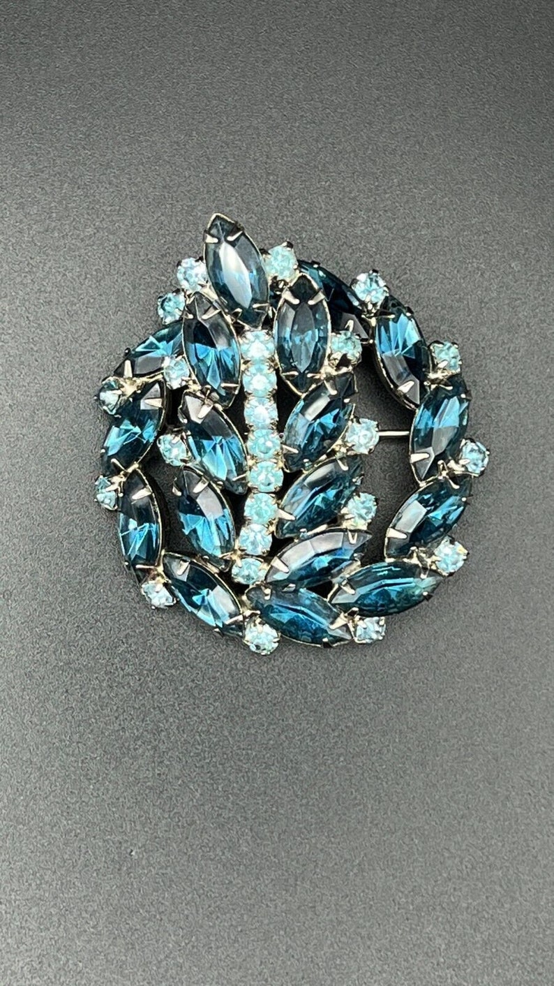 Vintage Large Silver-toned With Light and Dark Blue Rhinestones Brooch ...