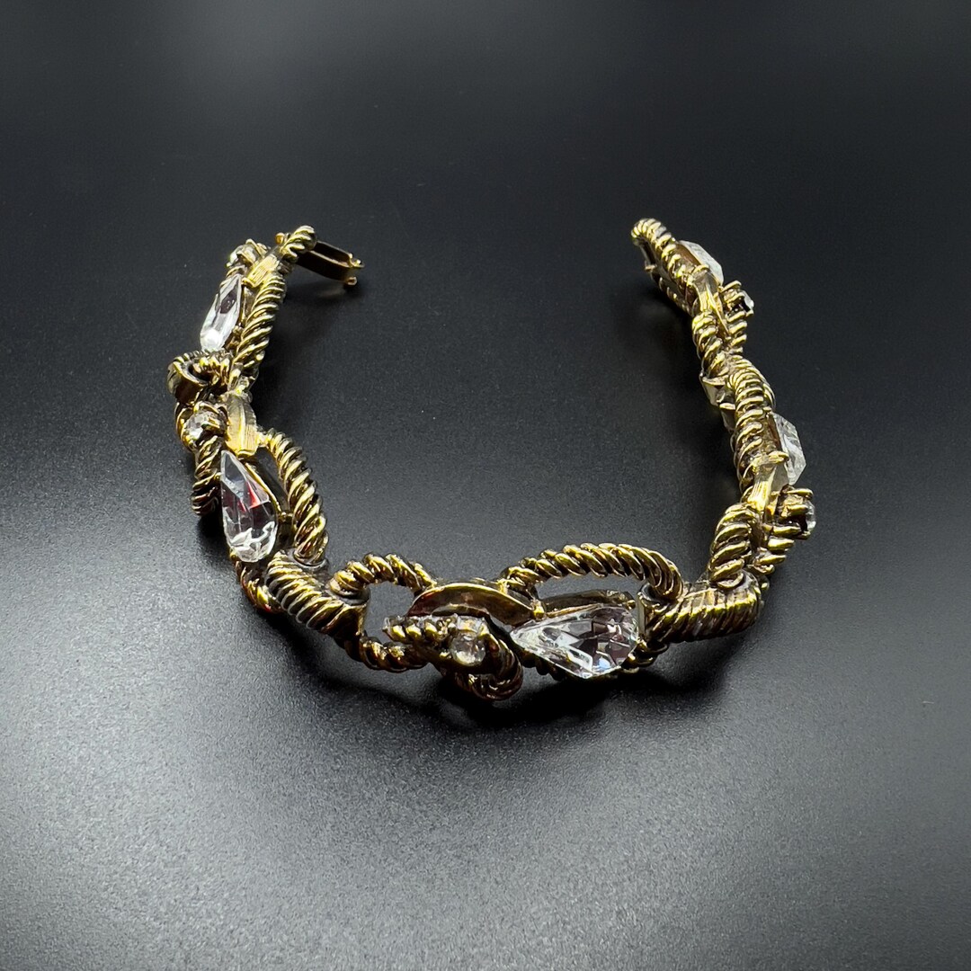 Vintage Gold-toned Rope Chain Design With Clear Crystals Bracelet - Etsy