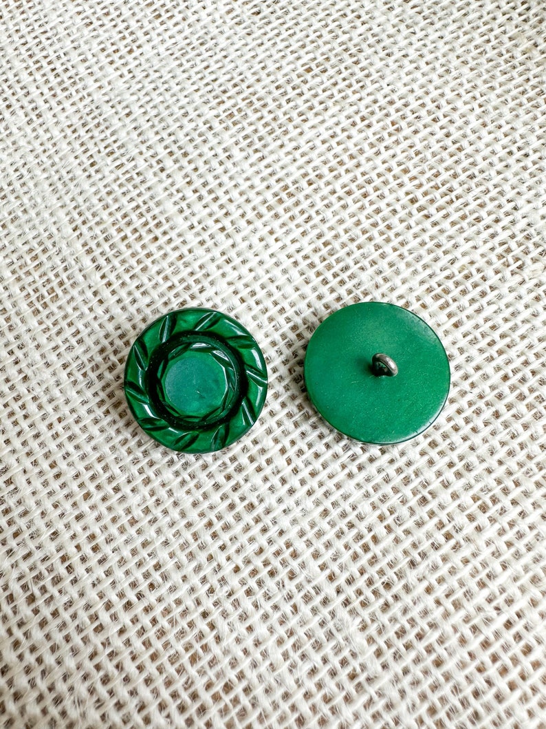 Vintage Casein Marbled Green Shank Buttons, 4 Emerald Green Coat