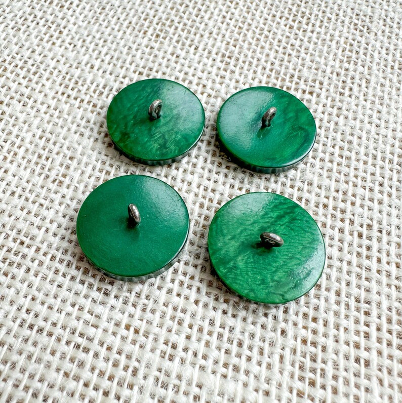 Vintage Casein Marbled Green Shank Buttons, 4 Emerald Green Coat