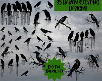 Raven svg, crow svg, crow silhouette, raven png, Bird Svg, Crow Silhouette, Dark Crow Svg, Crow Clipart, Raven Clipart, Halloween Spooky