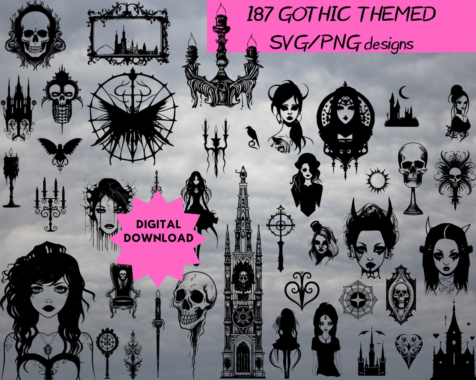 Goth SVG, Gothic Decals, Goth Svg ,skeleton Svg, Romantic Goth, Dark