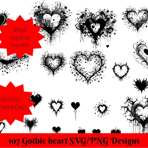 Heart svg, heart png, gothic hearts, goth hearts, love svg, angst svg, witch hearts, heart silhouette, heart designs