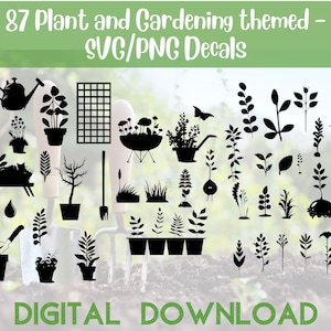 Pflanze SVG Bundle, Gartenarbeit Silhouette, Topfpflanze SVG, Zimmerpflanze SVG, Pflanzen in Töpfen, Pflanze Clip Art, glückliche Pflanze, Blätter svg Bundle