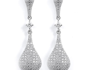 Sterling Silver Rhodium Plated CZ Dangle Earrings
