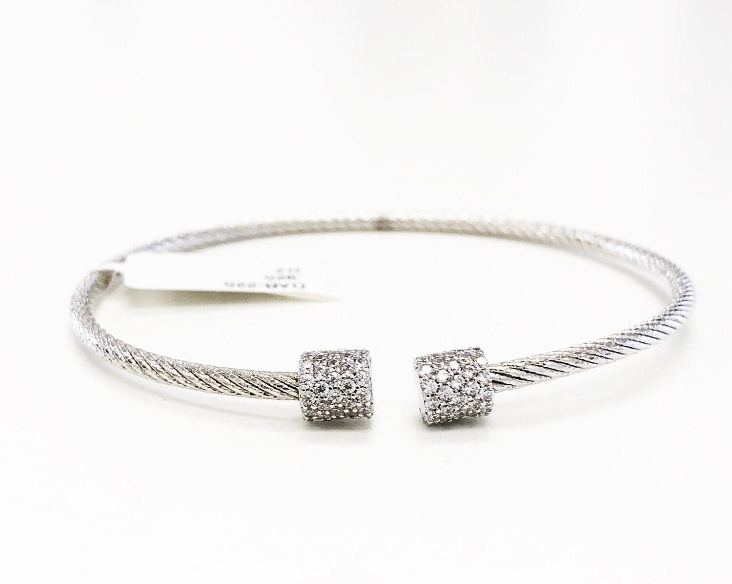 Sterling Silver Rhodium Plated and Twisted Cable With CZ  display picture 1
