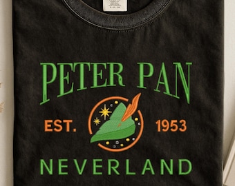 Geborduurd Peter Pan-sweater, Peter Pan opgericht shirt uit 1953, peter pan varsity ronde hals, leuk cadeau voor peter pan-fan. Neverland Peter