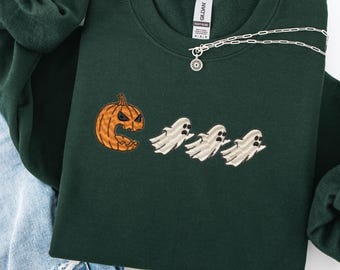 Besticktes Halloween Sweatshirt: Gruseliges Kürbis Geist Shirt