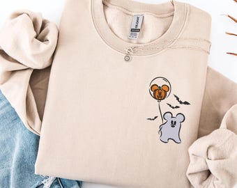 Haftowana bluza z Myszką Miki na Halloween, słodka koszulka z Myszką Miki na Halloween, bluza z kapturem z Myszką Miki, haftowany słodki sweter z Myszką Miki