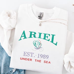 embroidered disney princess sweatshirt, embroidered princess Ariel crewneck, ariel &quot;under the sea&quot; shirt, cute Ariel varsity shirt