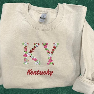Kentucky State Pride Embroidered Sweatshirt, Embroidered Kentucky Floral Sweater Game Day Sweatshirt, Kentucky Flower Shirt, Kentucky Travel