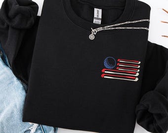刺繍入りゴルフスウェットシャツ：アメリカ国旗ゴルファーへのギフト