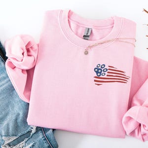 Embroidered Paw American Flag sweatshirt, Patriotic dog lover shirt, funny 4th of july crewneck, dog cat mom lover shirt, usa flag tee