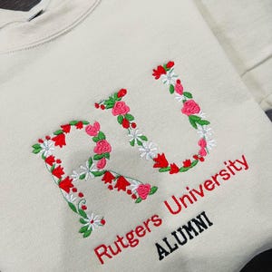 Custom College Floral Embroidered Sweatshirt, Floral Letter Embroidered Tshirt, Graduation Gift, Flower College Sweater Custom College shirt